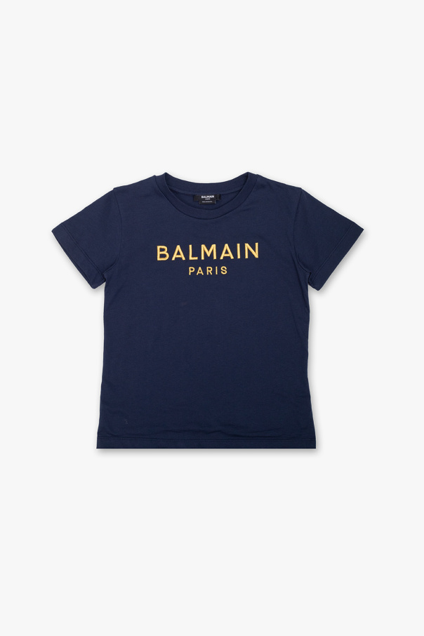 Granatowy Bawełniany tshirt z logo Balmain Kids Vitkac Polska